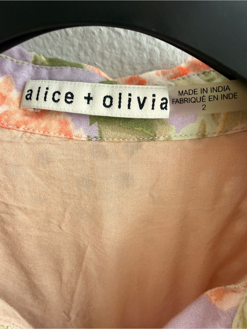 Alice + Olivia Orange Lavender Floral Eyelet Ruffle Blouse size 2 - Picture 2 of 5